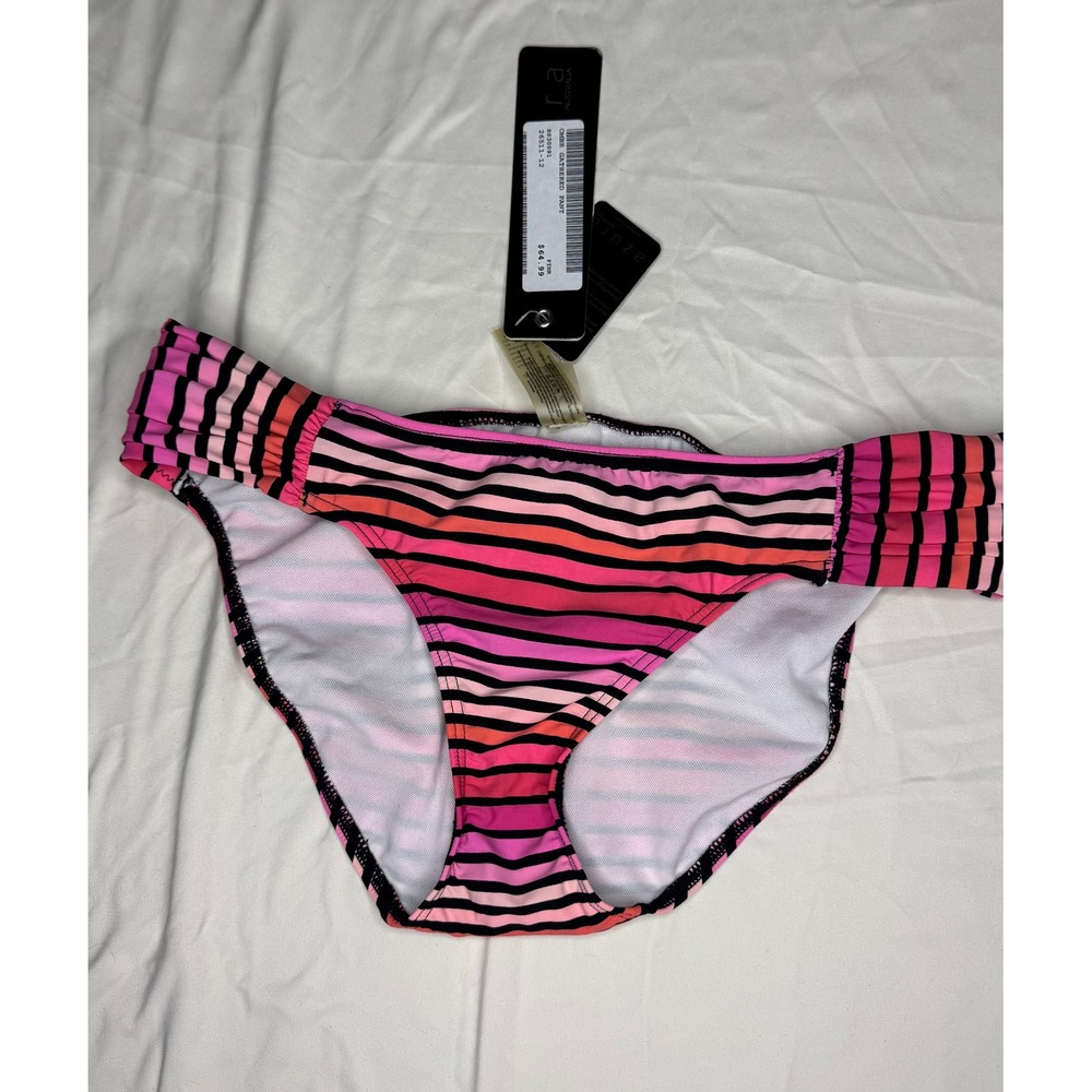 Azura Australia Ombre Gathered Side Pant Pink Striped Bikini Bottom Size 12 NEW